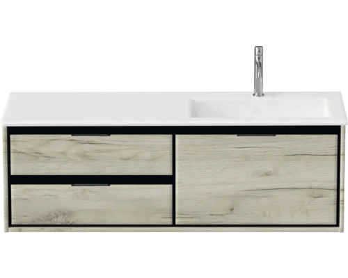 Meuble sous-lavabo avec deux tiroirs, lavabo et robinet