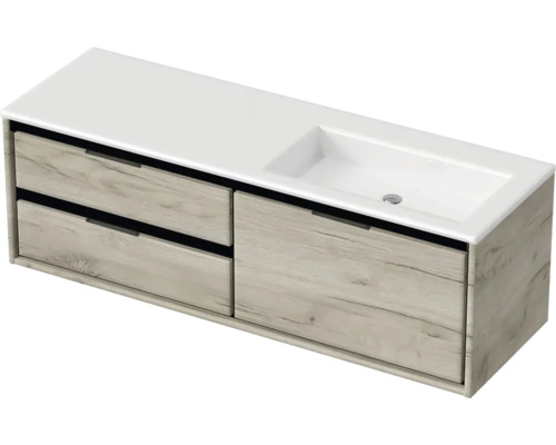 Meuble sous-lavabo avec lavabo et deux tiroirs au design bois