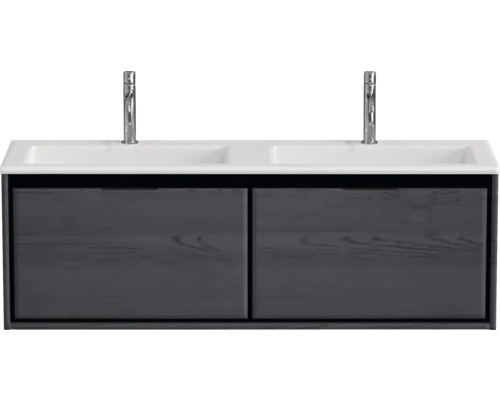 Meuble sous-vasque double avec deux vasques et deux robinets