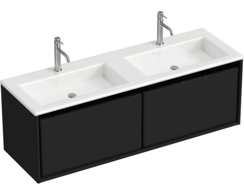 Lavabo double avec meuble bas Sanox LOFT lxhxp 140.5x47x45.5 cm couleur de façade noir mat 84752232