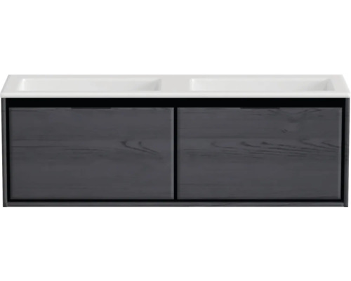 Lavabo double avec meuble bas Sanox LOFT lxhxp 140.5x47x45.5 cm couleur de façade black oak 84752349