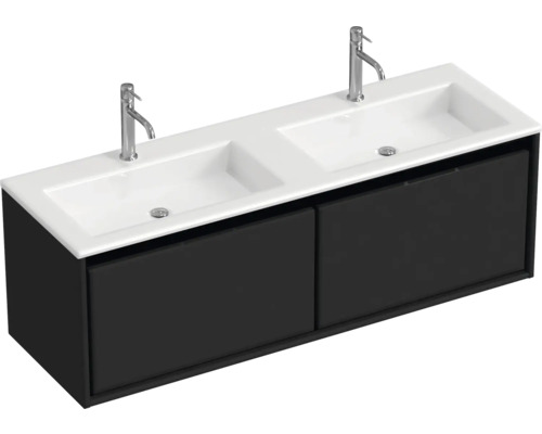 Lavabo double avec meuble bas Sanox LOFT lxhxp 140.5x47x45.5 cm couleur de façade noir mat 84752432