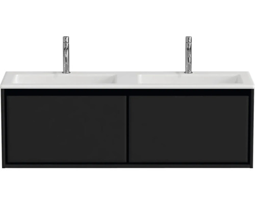 Meuble sous-lavabo avec deux vasques et deux robinets