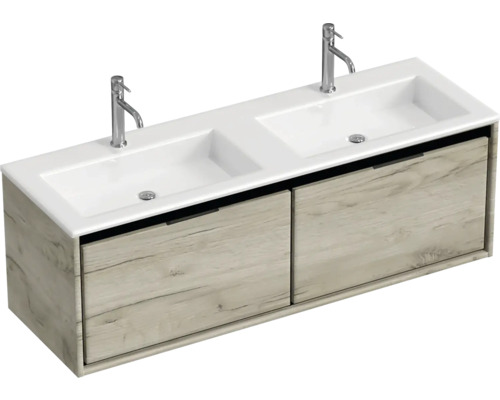 Meuble-lavabo avec deux lavabos et meuble bas avec deux tiroirs