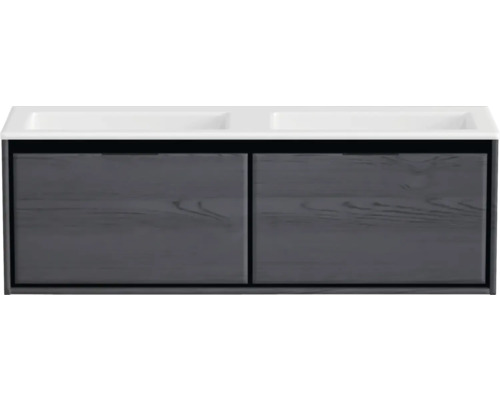 Waschtischunterschrank mit zwei Waschbecken und zwei Schubladen aus Holz