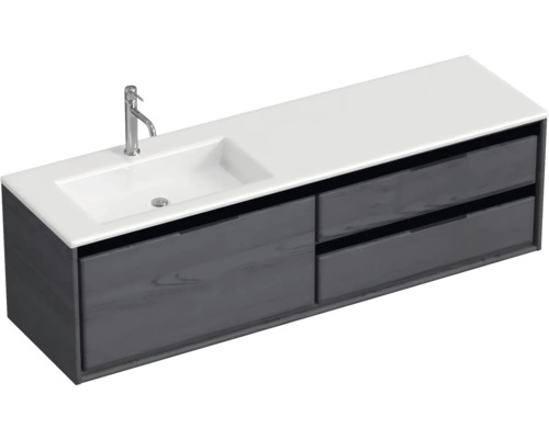 Lavabo avec meuble bas Sanox LOFT lxhxp 160.5x47x45.5 cm couleur de façade black oak 84753549