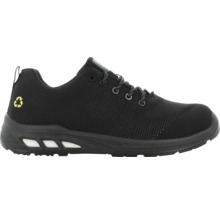 Chaussure de sécurité noire en textile avec lacets et symbole de recyclage