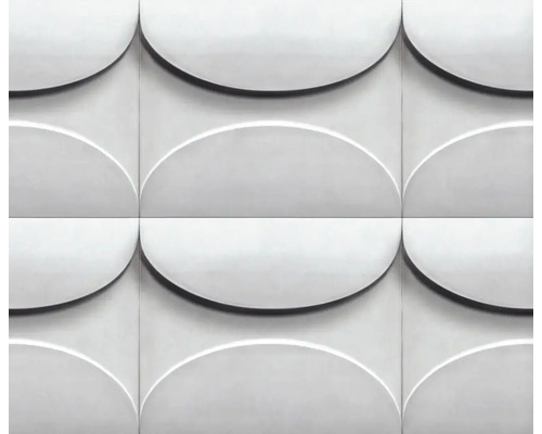 Papier peint intissé 34489 Shades Iconic aspect 3D gris Gros plan de panneaux muraux avec motif demi-cercle pour la décoration intérieure.