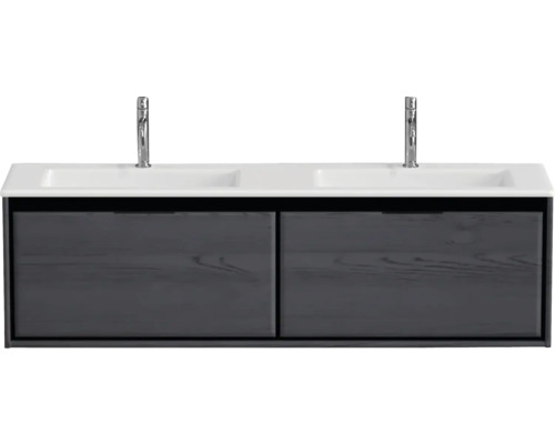 Meuble sous-lavabo avec deux lavabos et deux robinets