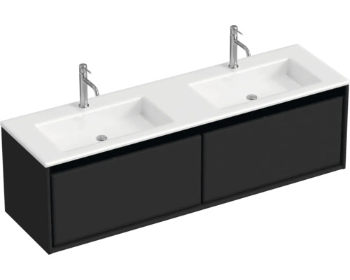 Lavabo double avec meuble bas Sanox LOFT lxhxp 160.5x47x45.5 cm couleur de façade noir mat 84754332