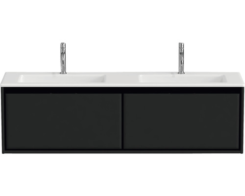 Meuble sous-vasque avec deux lavabos et deux robinets