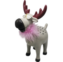Dekorative Elchfigur mit Federnboa als festliche Dekoration