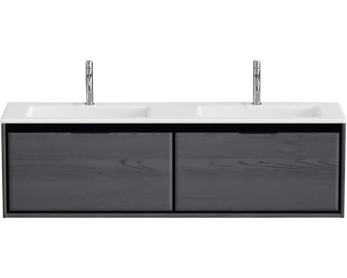 Meuble sous-vasque double avec deux lavabos et deux robinets