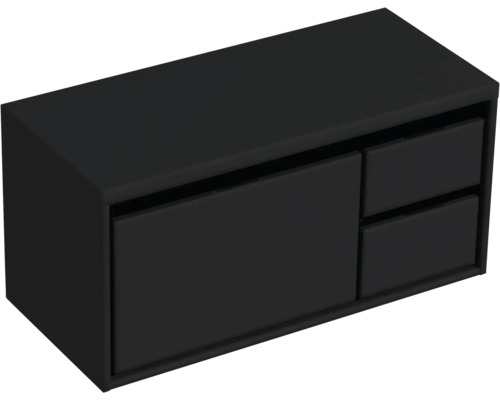Waschtischunterschrank Sanox Loft BxHxT 100,2 x 48 cm x 45 cm Frontfarbe schwarz matt mit Waschtischplatte 2 Schubkästen rechts