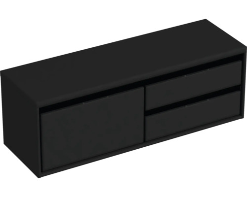 Waschtischunterschrank Sanox Loft BxHxT 140,2 x 48 cm x 45 cm Frontfarbe schwarz matt mit Waschtischplatte 2 Auszüge rechts