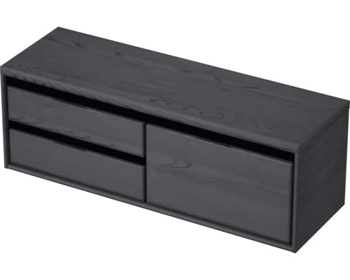 Meuble sous-vasque Sanox Loft lxhxp 140,2 x 48,6 cm x 45 cm couleur de façade black oak avec plan de lavabo 2 tiroirs à gauche