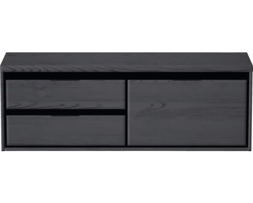 Grauer Waschtischunterschrank mit zwei Schubladen und einer Tür