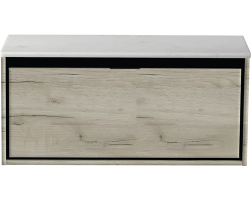 Meuble sous-vasque Sanox Loft lxhxp 101 x 47 cm x 46 cm couleur de façade craft oak avec plan de lavabo en pierre synthétique blanc