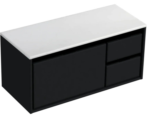 Waschtischunterschrank Sanox Loft BxHxT 101 x 47 cm x 46 cm Frontfarbe schwarz matt mit Waschtischplatte Kunststein weiss 2 Schubkästen rechts