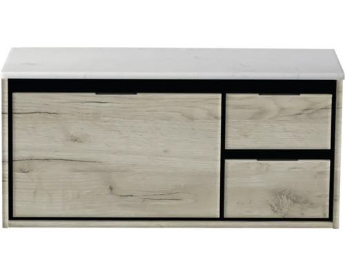 Meuble sous-vasque Sanox Loft lxhxp 101 x 47 cm x 46 cm couleur de façade craft oak avec plan de lavabo en pierre synthétique blanc