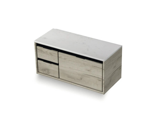 Waschtischunterschrank mit zwei Schubladen und Ablagefläche in Holzoptik