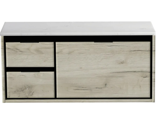 Waschtischunterschrank Sanox Loft BxHxT 101 x 47 cm x 46 cm Frontfarbe craft oak mit Waschtischplatte Kunststein weiss