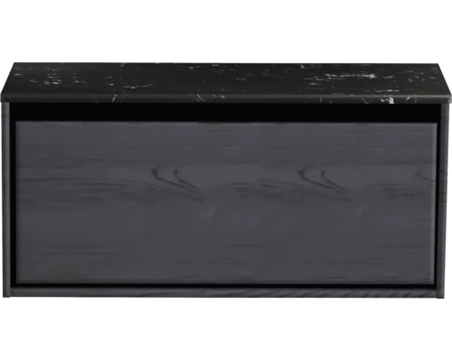 Waschtischunterschrank Sanox Loft BxHxT 101 x 47 cm x 46 cm Frontfarbe black oak mit Waschtischplatte Kunststein schwarz