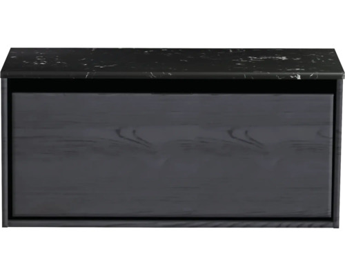 Meuble sous-vasque Sanox Loft lxhxp 101 x 47 cm x 46 cm couleur de façade black oak avec plan de lavabo en pierre synthétique noir