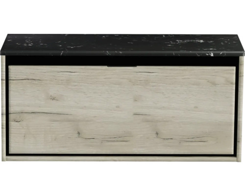 Waschtischunterschrank Sanox Loft BxHxT 101 x 47 cm x 46 cm Frontfarbe craft oak mit Waschtischplatte Kunststein schwarz