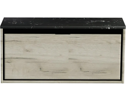 Meuble sous-vasque Sanox Loft lxhxp 101 x 47 cm x 46 cm couleur de façade craft oak avec plan de lavabo en pierre synthétique noir