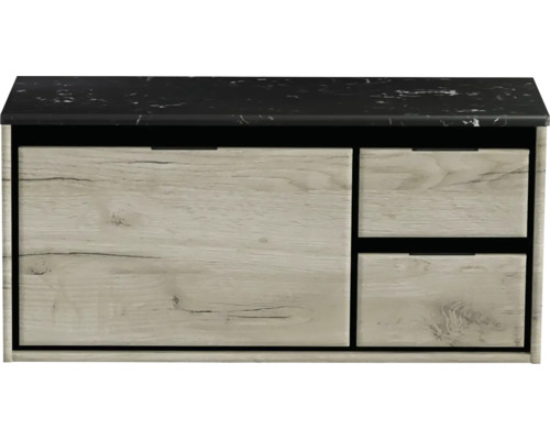 Meuble sous-vasque Sanox Loft lxhxp 101 x 47 cm x 46 cm couleur de façade craft oak avec plan de lavabo en pierre synthétique noir