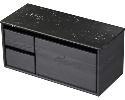 Waschtischunterschrank mit zwei Schubladen und einer Ablagefläche aus Stein