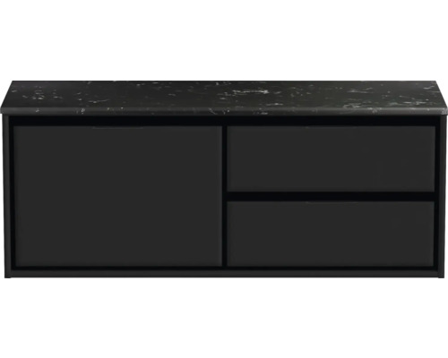 Meuble sous-vasque Sanox Loft lxhxp 121 x 47 cm x 46 cm couleur de façade noir mat avec plan de lavabo en pierre synthétique noir 2 tiroirs à droite