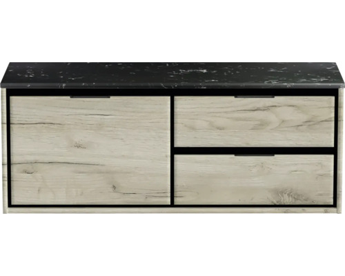 Meuble sous-vasque avec tiroirs et plateau en pierre