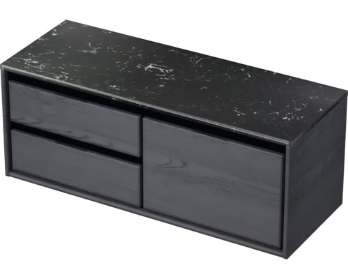 Meuble sous-vasque Sanox Loft lxhxp 121 x 47 cm x 46 cm couleur de façade black oak avec plan de lavabo en pierre synthétique noir 2 tiroirs à gauche