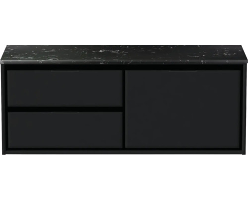 Meuble sous-vasque Sanox Loft lxhxp 121 x 47 cm x 46 cm couleur de façade noir mat avec plan de lavabo en pierre synthétique noir 2 tiroirs à gauche