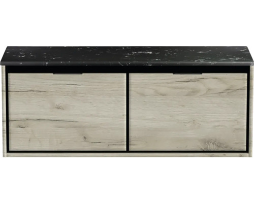 Meuble sous-vasque Sanox Loft lxhxp 121 x 47 cm x 46 cm couleur de façade craft oak avec plan de lavabo en pierre synthétique noir