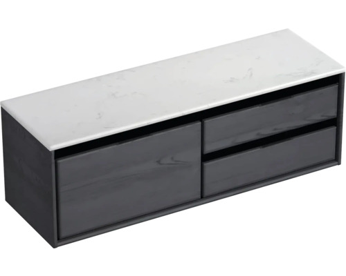 Waschtischunterschrank Sanox Loft BxHxT 141 x 47 cm x 46 cm Frontfarbe black oak mit Waschtischplatte Kunststein weiss 2 Auszüge rechts Waschtischunterschrank Sanox Loft BxHxT 141 x 47 cm x 46 cm Frontfarbe black oak mit Waschtischplatte Kunststein weiss 2 Auszüge rechts