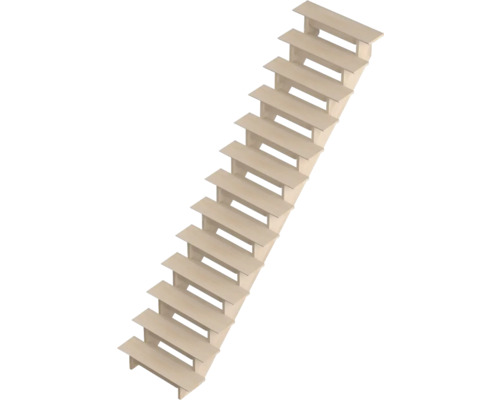 Escalier à limons Pertura Linos bois de hêtre lamellé-collé sans contremarches non traité droit 85 cm 12 marches/13 pas de marche sans garde-corp