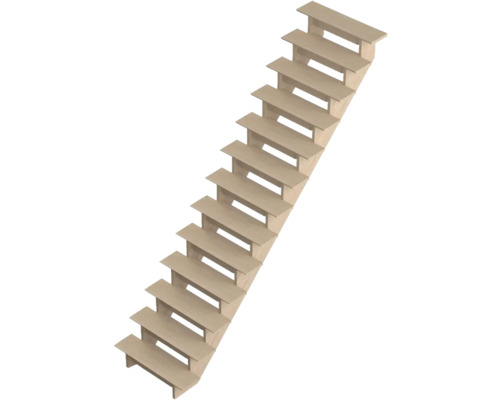 Escalier à limons Pertura Linos chêne sans contremarches verni droit 85 cm 12 marches/13 pas de marche sans garde-corp