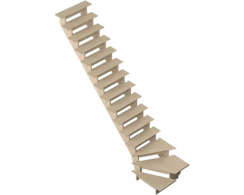 Escalier à limons Pertura Linos chêne sans contremarches verni 1/4 tournant en bas à gauche 85 cm 15 marches/16 pas de marche sans garde-corp