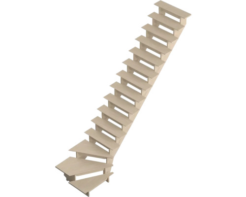 Escalier à limons Pertura Linos chêne sans contremarches verni 1/4 tournant en bas à droite 85 cm 15 marches/16 pas de marche sans garde-corp