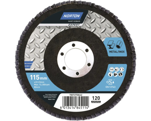 Meule à lamelles Norton, diamètre 115 mm, adaptée au métal et à l''acier inoxydable