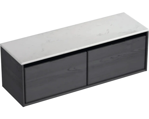 Waschtischunterschrank Sanox Loft BxHxT 141 x 47 cm x 46 cm Frontfarbe black oak mit Waschtischplatte Kunststein weiss