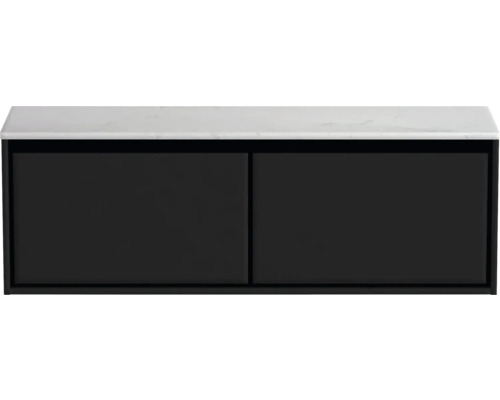 Waschtischunterschrank Sanox Loft BxHxT 141 x 47 cm x 46 cm Frontfarbe schwarz matt mit Waschtischplatte Kunststein weiss Waschtischunterschrank Sanox Loft BxHxT 141 x 47 cm x 46 cm Frontfarbe schwarz matt mit Waschtischplatte Kunststein weiss