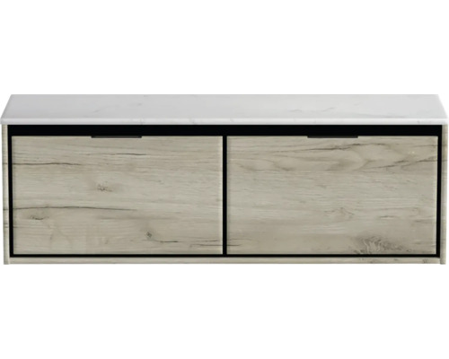 Waschtischunterschrank Sanox Loft BxHxT 141 x 47 cm x 46 cm Frontfarbe craft oak mit Waschtischplatte Kunststein weiss Waschtischunterschrank Sanox Loft BxHxT 141 x 47 cm x 46 cm Frontfarbe craft oak mit Waschtischplatte Kunststein weiss