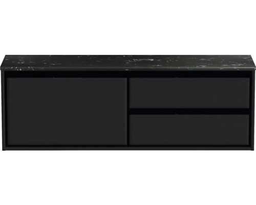 Waschtischunterschrank Sanox Loft BxHxT 141 x 47 cm x 46 cm Frontfarbe schwarz matt mit Waschtischplatte Kunststein schwarz 2 Auszüge rechts Waschtischunterschrank Sanox Loft BxHxT 141 x 47 cm x 46 cm Frontfarbe schwarz matt mit Waschtischplatte Kunststein schwarz 2 Auszüge rechts