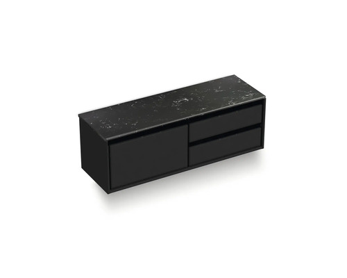 Schwarzer Waschtischunterschrank mit Schubladen und Ablagefläche
