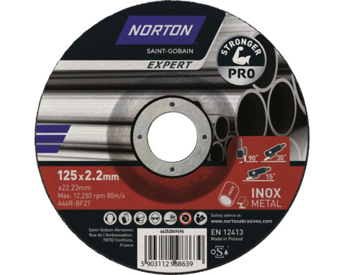 Norton Disque à tronçonner Expert Métal et Inox Ø 125 x 22,23 mm Norton Saint-Gobain Expert disque à tronçonner 125 x 2,2 millimètres pour métal