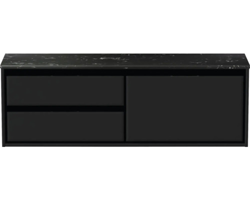 Schwarzer Waschtischunterschrank mit zwei Schubladen und einer Tür